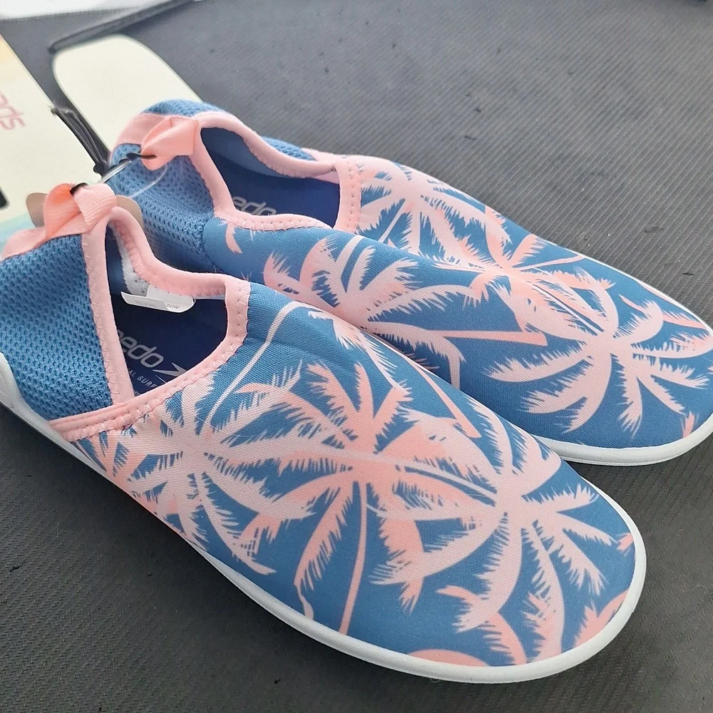 Speedo Kids Water Shoes - Blue with Pink Palm Design